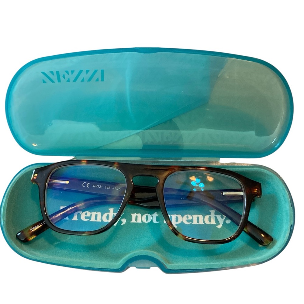 Blue-Tint Tortoiseshell Reading Glasses with Case